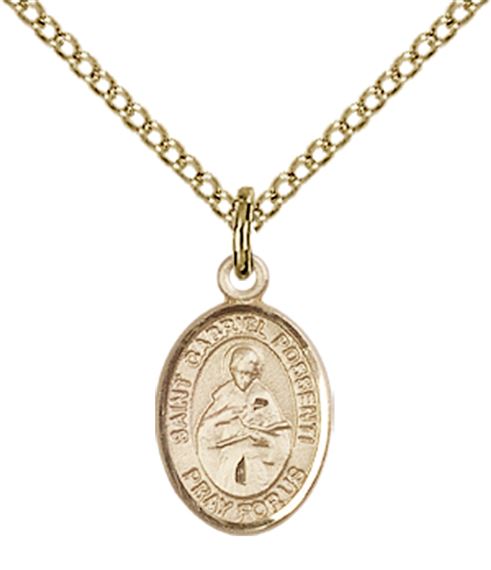 14KT GOLD FILLED ST GABRIEL POSSENTI PENDANT WITH CHAIN - 1/2" x 1/4"