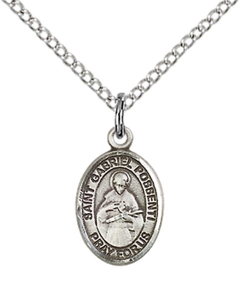 STERLING SILVER ST GABRIEL POSSENTI PENDANT WITH CHAIN - 1/2" x 1/4"