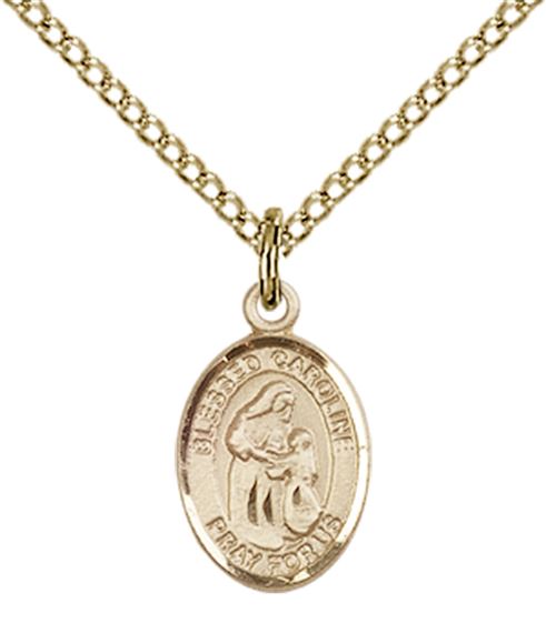 14KT GOLD FILLED BLESSED CAROLINE GERHARDINGER PENDANT WITH CHAIN - 1/2" x 1/4"