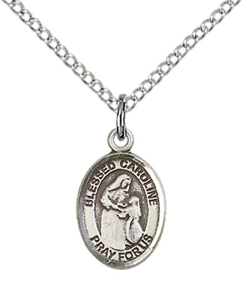STERLING SILVER BLESSED CAROLINE GERHARDINGER PENDANT WITH CHAIN - 1/2" x 1/4"