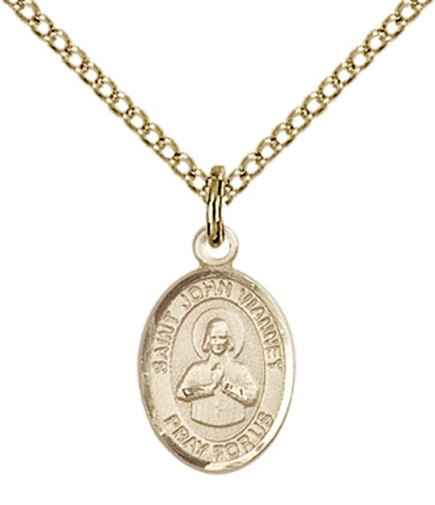 14KT GOLD FILLED ST JOHN VIANNEY PENDANT WITH CHAIN - 1/2" x 1/4"