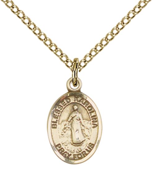 14KT GOLD FILLED BLESSED KAROLINA KOZKOWNA PENDANT WITH CHAIN - 1/2" x 1/4"