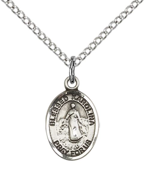 STERLING SILVER BLESSED KAROLINA KOZKOWNA PENDANT WITH CHAIN - 1/2" x 1/4"