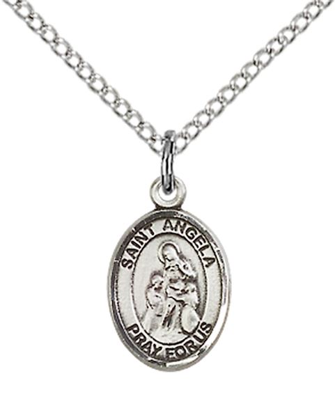 STERLING SILVER ST ANGELA MERICI PENDANT WITH CHAIN - 1/2" x 1/4"