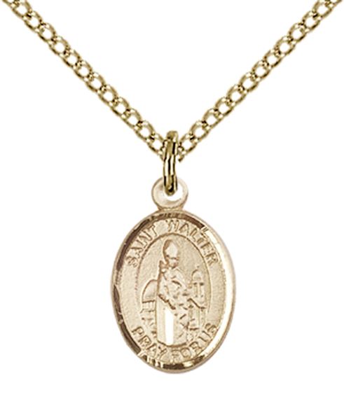 14KT GOLD FILLED ST WALTER OF PONTNOISE PENDANT WITH CHAIN - 1/2" x 1/4"
