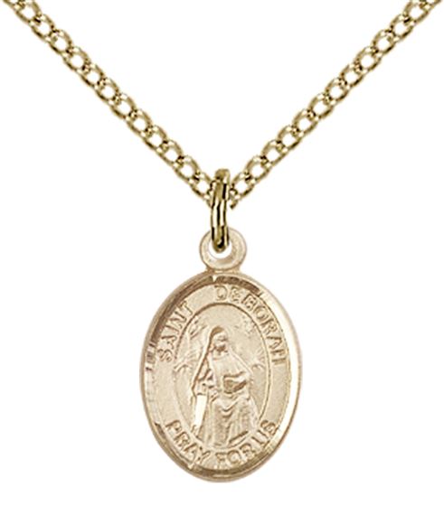 14KT GOLD FILLED ST DEBORAH PENDANT WITH CHAIN - 1/2" x 1/4"