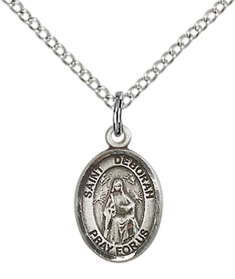 STERLING SILVER ST DEBORAH PENDANT WITH CHAIN - 1/2" x 1/4"