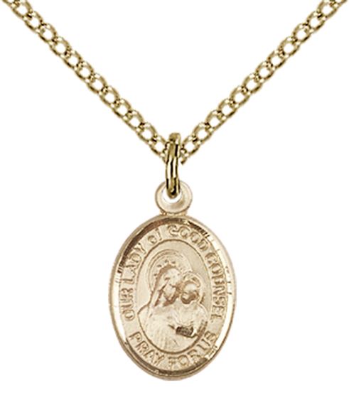 14KT GOLD FILLED OUR LADY OF GOOD COUNSEL PENDANT WITH CHAIN - 1/2" x 1/4"