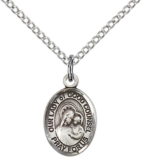STERLING SILVER OUR LADY OF GOOD COUNSEL PENDANT WITH CHAIN - 1/2" x 1/4"