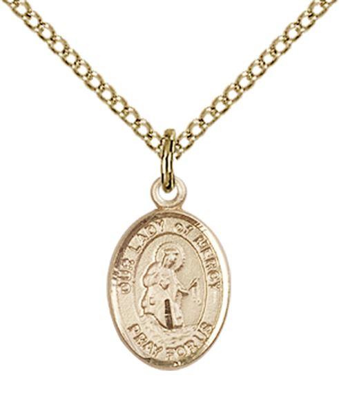 14KT GOLD FILLED OUR LADY OF MERCY PENDANT WITH CHAIN - 1/2" x 1/4"