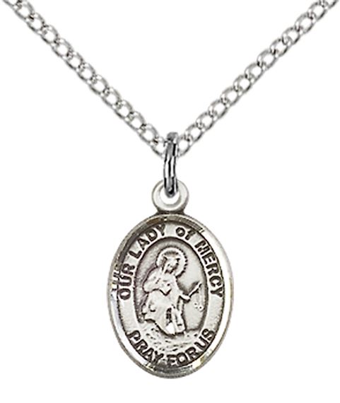 STERLING SILVER OUR LADY OF MERCY PENDANT WITH CHAIN - 1/2" x 1/4"