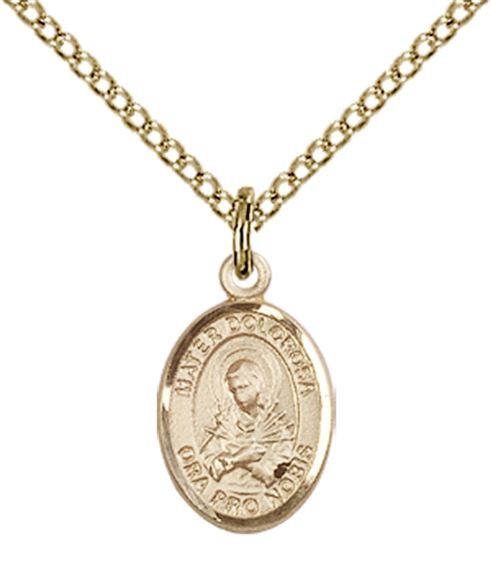 14KT GOLD FILLED MATER DOLOROSA PENDANT WITH CHAIN - 1/2" x 1/4"
