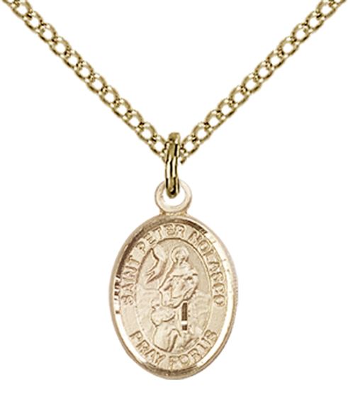 14KT GOLD FILLED ST PETER NOLASCO PENDANT WITH CHAIN - 1/2" x 1/4"