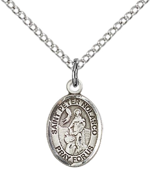 STERLING SILVER ST PETER NOLASCO PENDANT WITH CHAIN - 1/2" x 1/4"