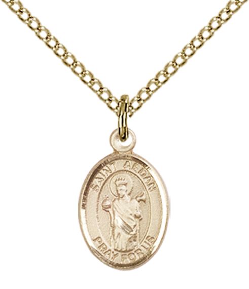 14KT GOLD FILLED ST AEDAN OF FERNS PENDANT WITH CHAIN - 1/2" x 1/4"