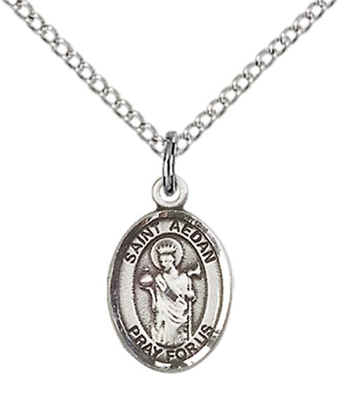 STERLING SILVER ST AEDAN OF FERNS PENDANT WITH CHAIN - 1/2" x 1/4"