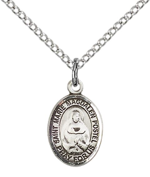 STERLING SILVER MARIE MAGDALEN POSTEL PENDANT WITH CHAIN - 1/2" x 1/4"