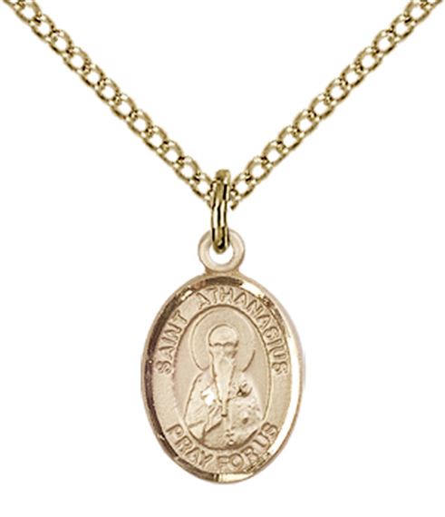 14KT GOLD FILLED ST ATHANASIUS PENDANT WITH CHAIN - 1/2" x 1/4"