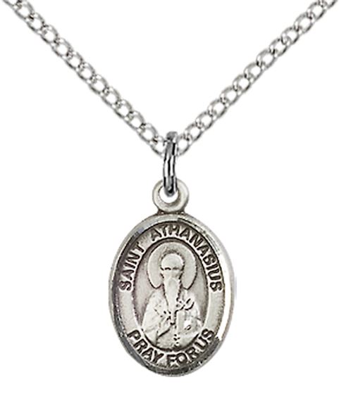 STERLING SILVER ST ATHANASIUS PENDANT WITH CHAIN - 1/2" x 1/4"