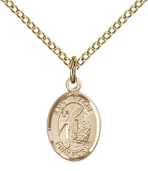 14KT GOLD FILLED ST FIACRE PENDANT WITH CHAIN - 1/2" x 1/4"