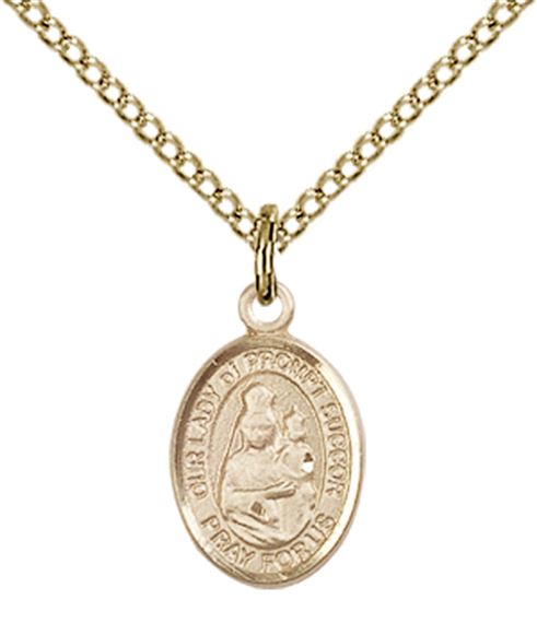 14KT GOLD FILLED OUR LADY OF PROMPT SUCCOR PENDANT WITH CHAIN - 1/2" x 1/4"