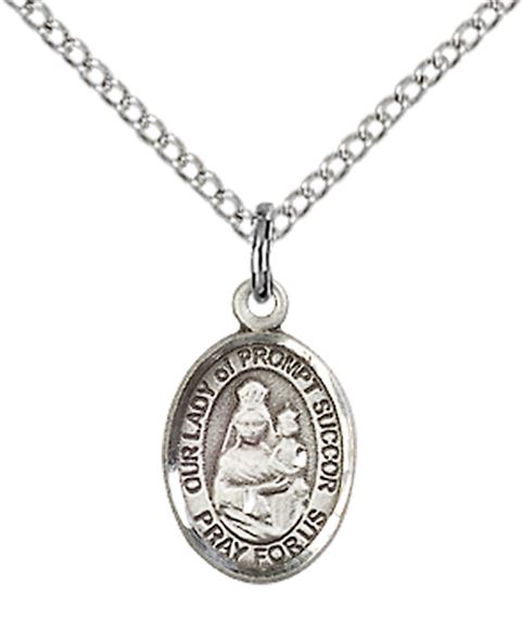 STERLING SILVER OUR LADY OF PROMPT SUCCOR PENDANT WITH CHAIN - 1/2" x 1/4"