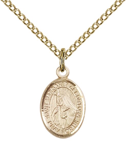 14KT GOLD FILLED ST MARGARET OF CORTONA PENDANT WITH CHAIN - 1/2" x 1/4"