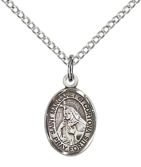STERLING SILVER ST MARGARET OF CORTONA PENDANT WITH CHAIN - 1/2" x 1/4"