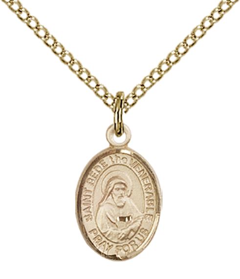 14KT GOLD FILLED ST BEDE THE VENERABLE PENDANT WITH CHAIN - 1/2" x 1/4"