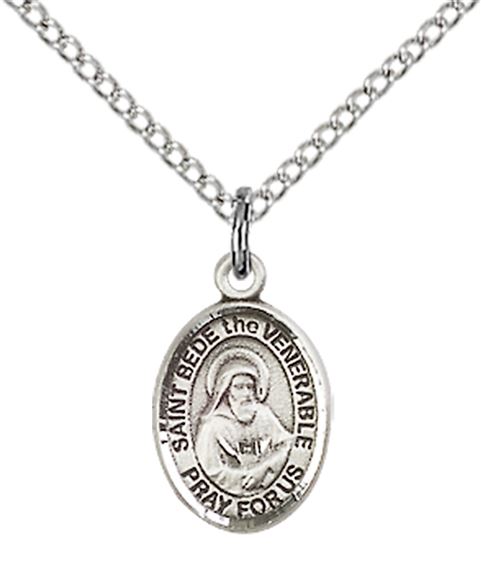 STERLING SILVER ST BEDE THE VENERABLE PENDANT WITH CHAIN - 1/2" x 1/4"