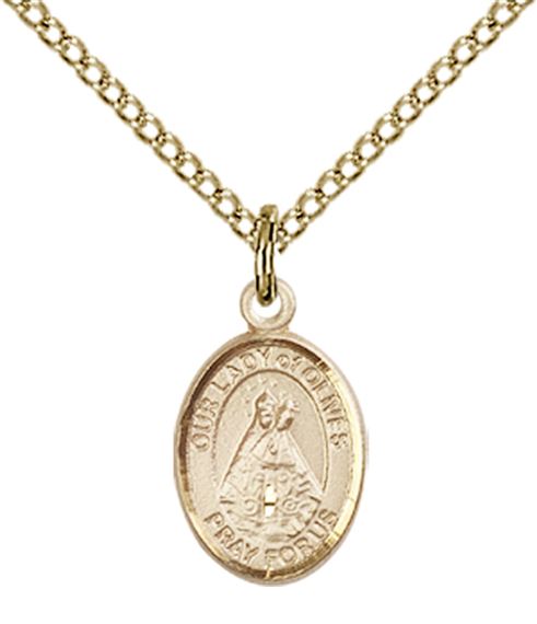 14KT GOLD FILLED OUR LADY OF OLIVES PENDANT WITH CHAIN - 1/2" x 1/4"