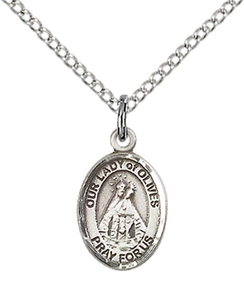 STERLING SILVER OUR LADY OF OLIVES PENDANT WITH CHAIN - 1/2" x 1/4"
