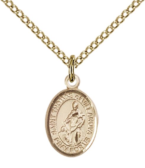 14KT GOLD FILLED ST THOMAS OF VILLANOVA PENDANT WITH CHAIN - 1/2" x 1/4"