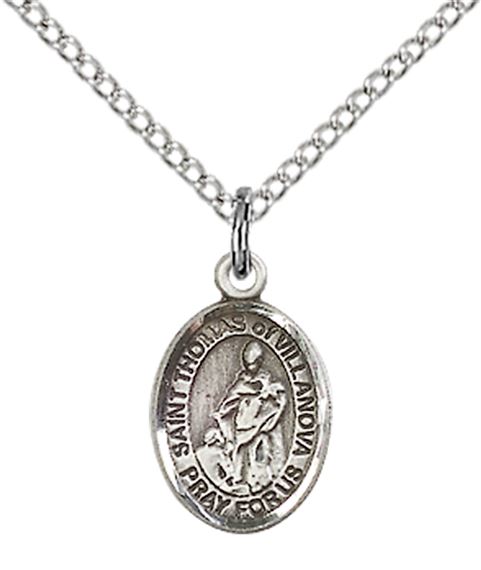 STERLING SILVER ST THOMAS OF VILLANOVA PENDANT WITH CHAIN - 1/2" x 1/4"
