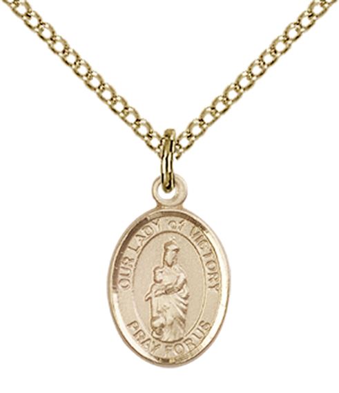 14KT GOLD FILLED OUR LADY OF VICTORY PENDANT WITH CHAIN - 1/2" x 1/4"