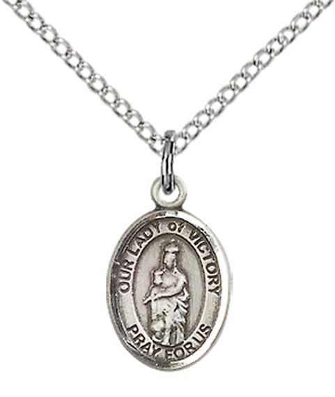 STERLING SILVER OUR LADY OF VICTORY PENDANT WITH CHAIN - 1/2" x 1/4"