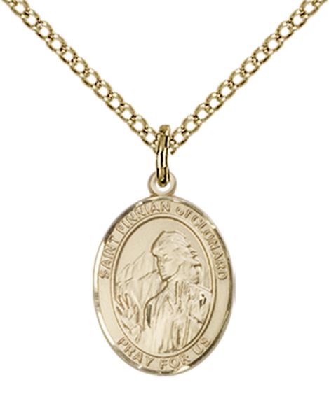 14KT GOLD FILLED ST FINNIAN OF CLONARD PENDANT WITH CHAIN - 1/2" x 1/4"