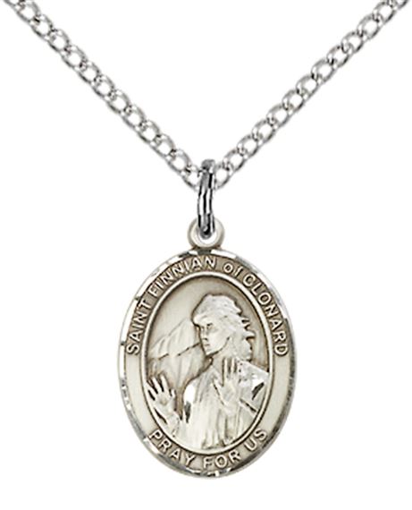 STERLING SILVER ST FINNIAN OF CLONARD PENDANT WITH CHAIN - 1/2" x 1/4"