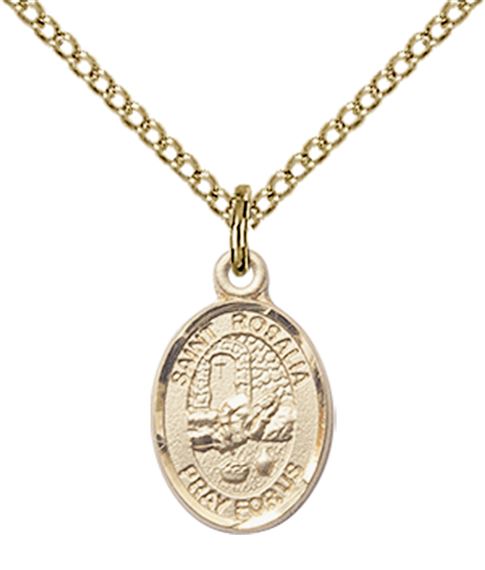 14KT GOLD FILLED ST ROSALIA PENDANT WITH CHAIN - 1/2" x 1/4"