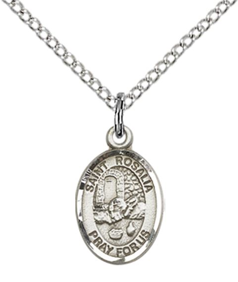 STERLING SILVER ST ROSALIA PENDANT WITH CHAIN - 1/2" x 1/4"