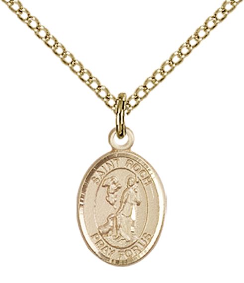 14KT GOLD FILLED ST ROCH PENDANT WITH CHAIN - 1/2" x 1/4"