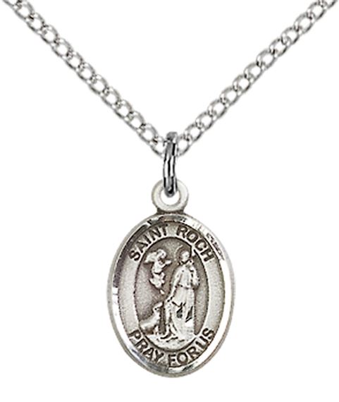 STERLING SILVER ST ROCH PENDANT WITH CHAIN - 1/2" x 1/4"