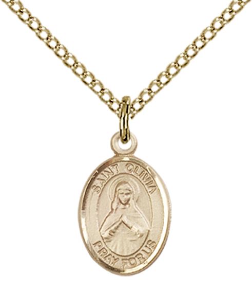 14KT GOLD FILLED ST OLIVIA PENDANT WITH CHAIN - 1/2" x 1/4"