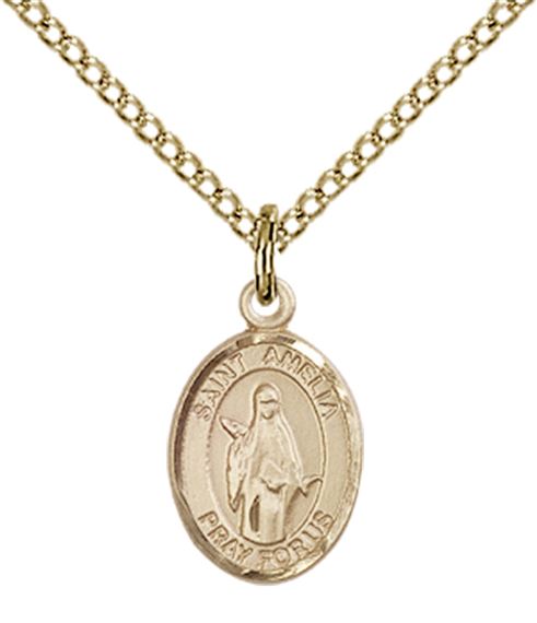 14KT GOLD FILLED ST AMELIA PENDANT WITH CHAIN - 1/2" x 1/4"
