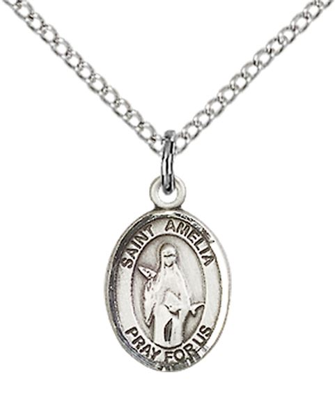 STERLING SILVER ST AMELIA PENDANT WITH CHAIN - 1/2" x 1/4"