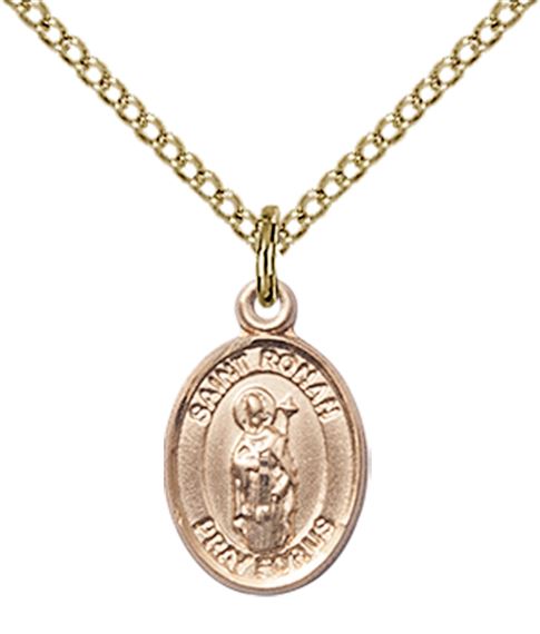 14KT GOLD FILLED ST RONAN PENDANT WITH CHAIN - 1/2" x 1/4"