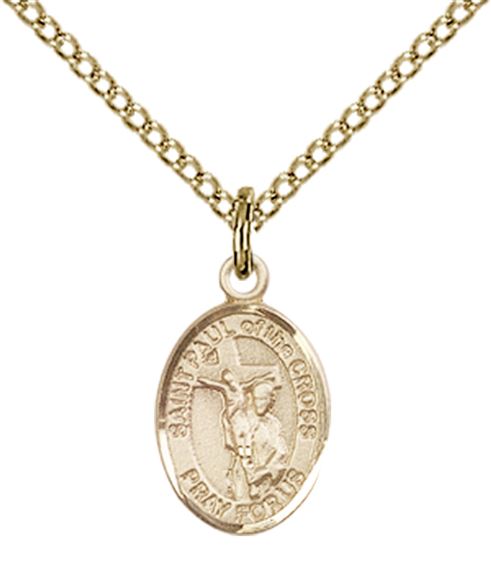 14KT GOLD FILLED ST PAUL OF THE CROSS PENDANT WITH CHAIN - 1/2" x 1/4"