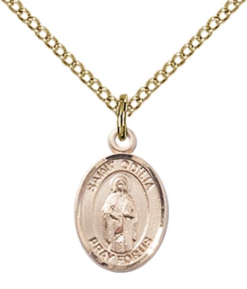 14KT GOLD FILLED ST ODILIA PENDANT WITH CHAIN - 1/2" x 1/4"