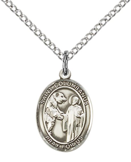 STERLING SILVER ST COLUMBANUS PENDANT WITH CHAIN - 1/2" x 1/4"