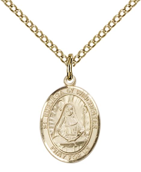 14KT GOLD FILLED ST EDBURGA OF WINCHESTER PENDANT WITH CHAIN - 1/2" x 1/4"
